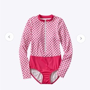 Lands End X Draper James zippered long-sleeve swimsuit pink gingham size 10